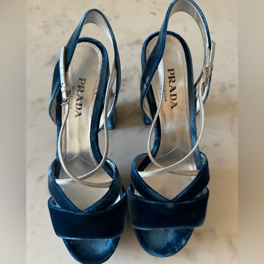 Prada Women's Blue Velvet Heels
